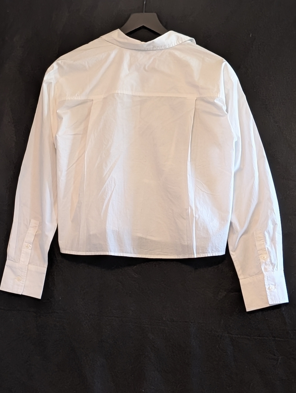 LOFT Poplin Modern Bib Shirt White Cropped Button Front Long Sleeve Med Tuxedo - Picture 7 of 7